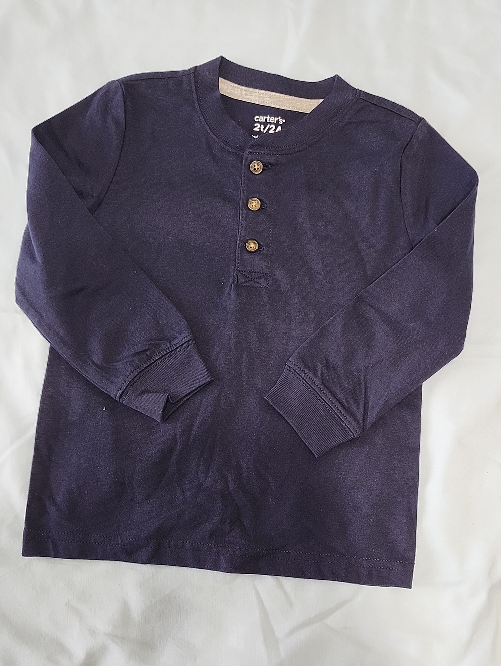 3 Carter's Kids Long-Sleeve Striped Tees — Navy, Tan & White - Picture 4 of 4